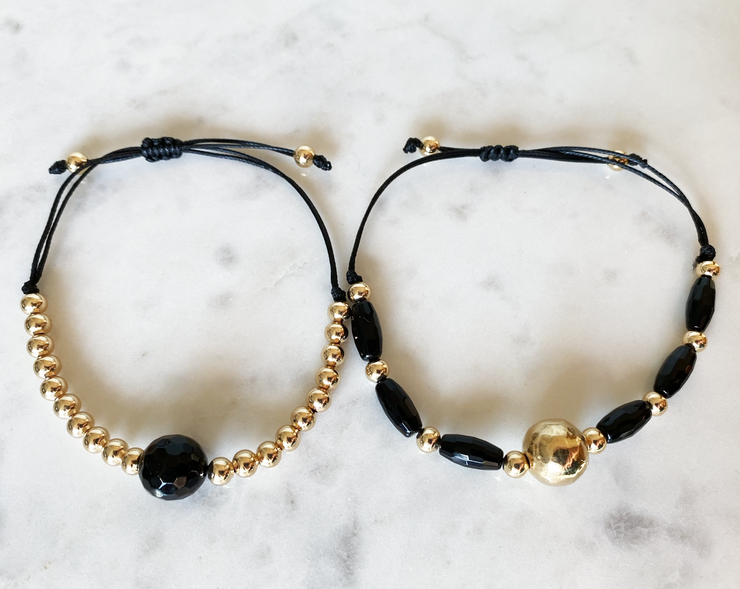 Black Onyx & Gold Bracelet (Set of Two) - Inkkas
