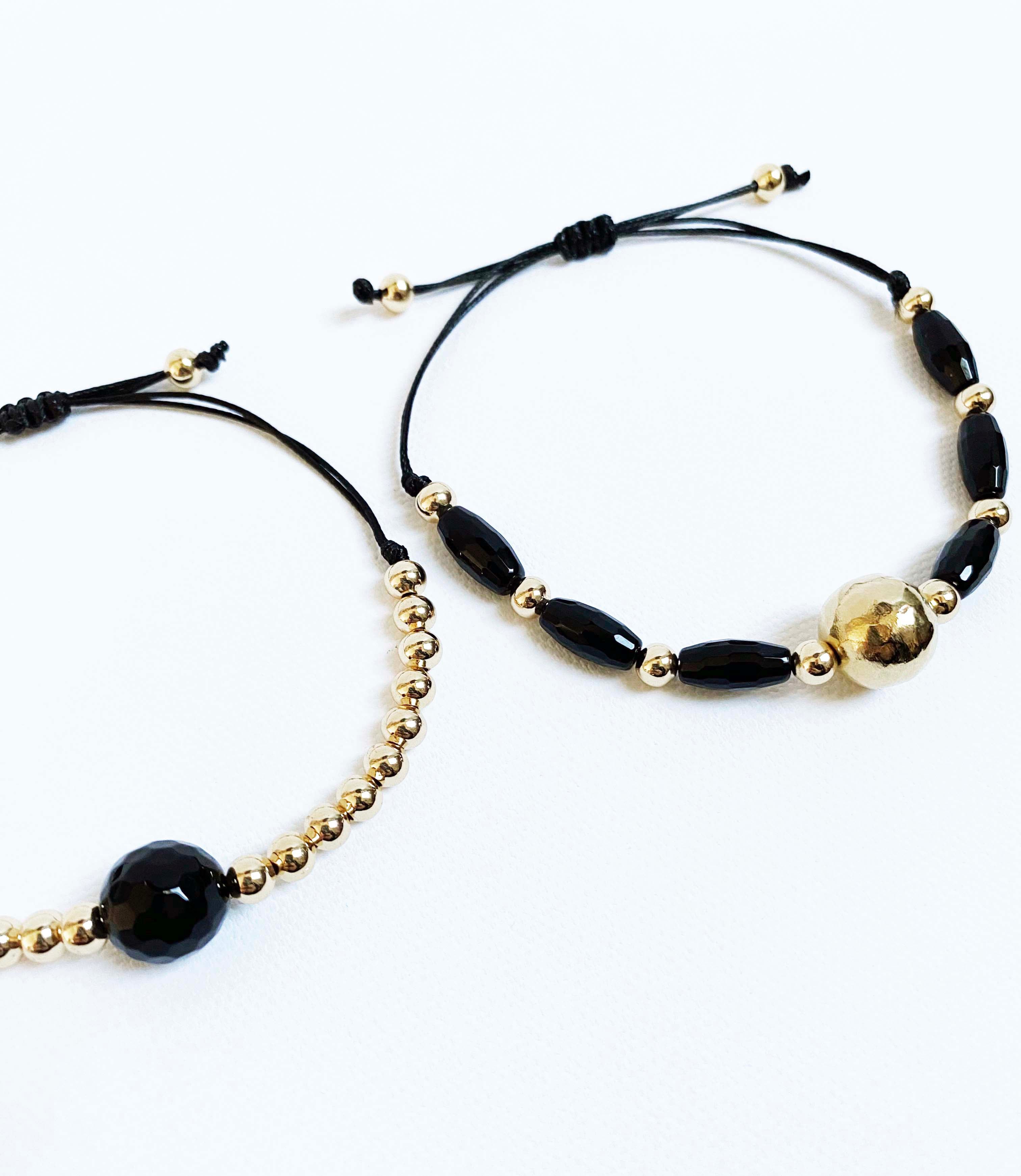 Black Onyx & Gold Bracelet (Set of Two) - Inkkas