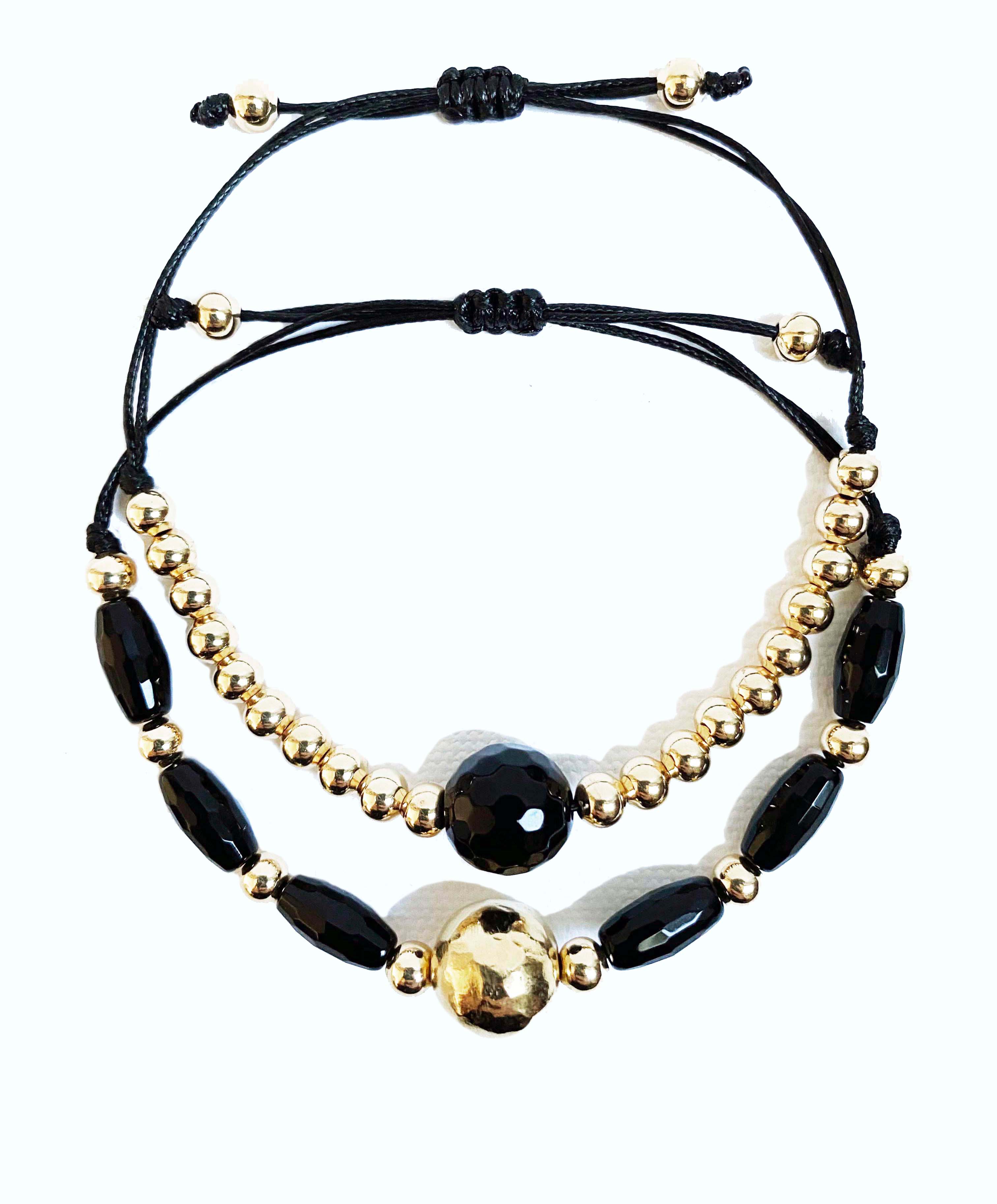Black Onyx & Gold Bracelet (Set of Two) - Inkkas