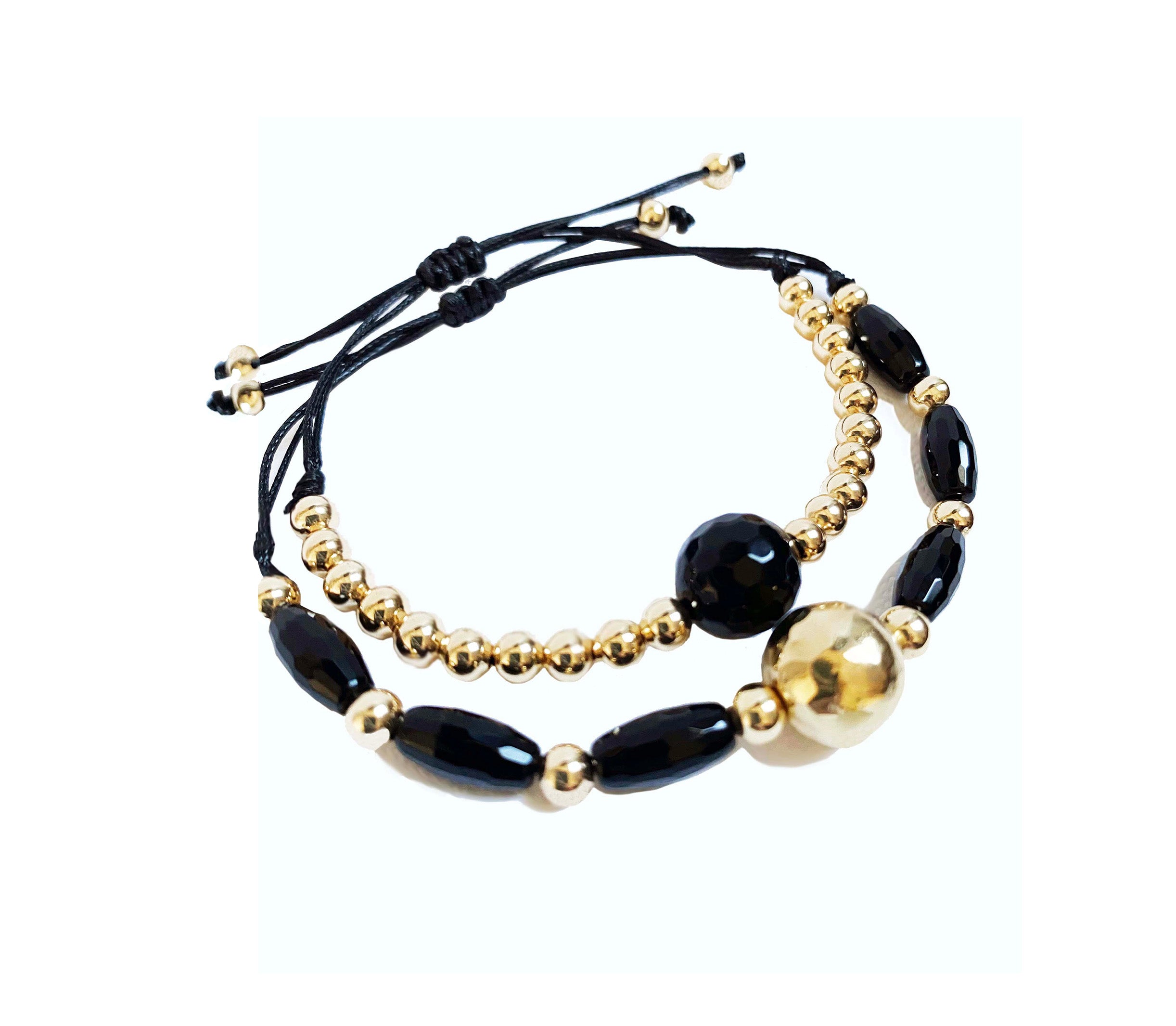 Black Onyx & Gold Bracelet (Set of Two) - Inkkas