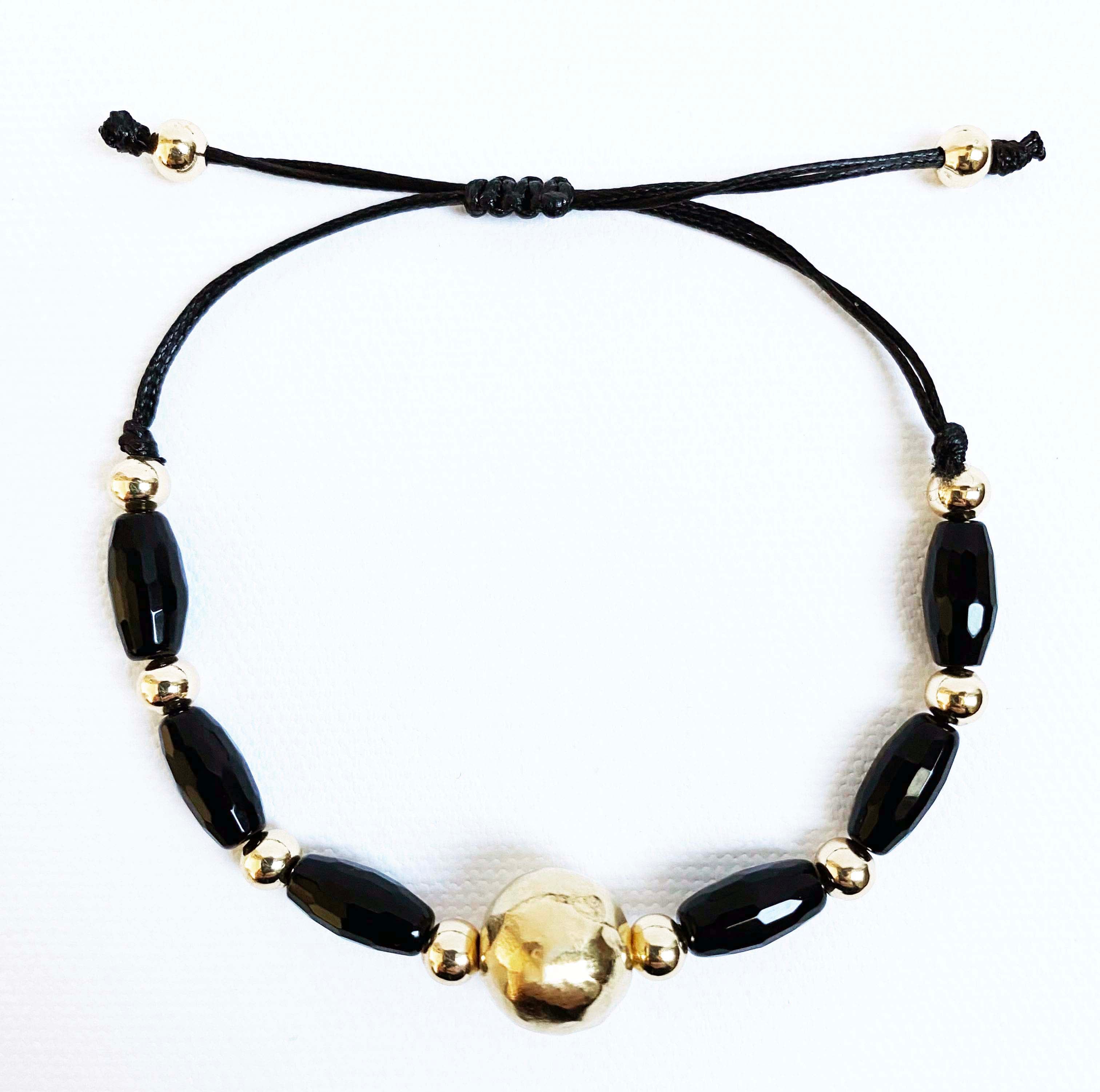 Black Onyx & Gold Bracelet (Set of Two) - Inkkas