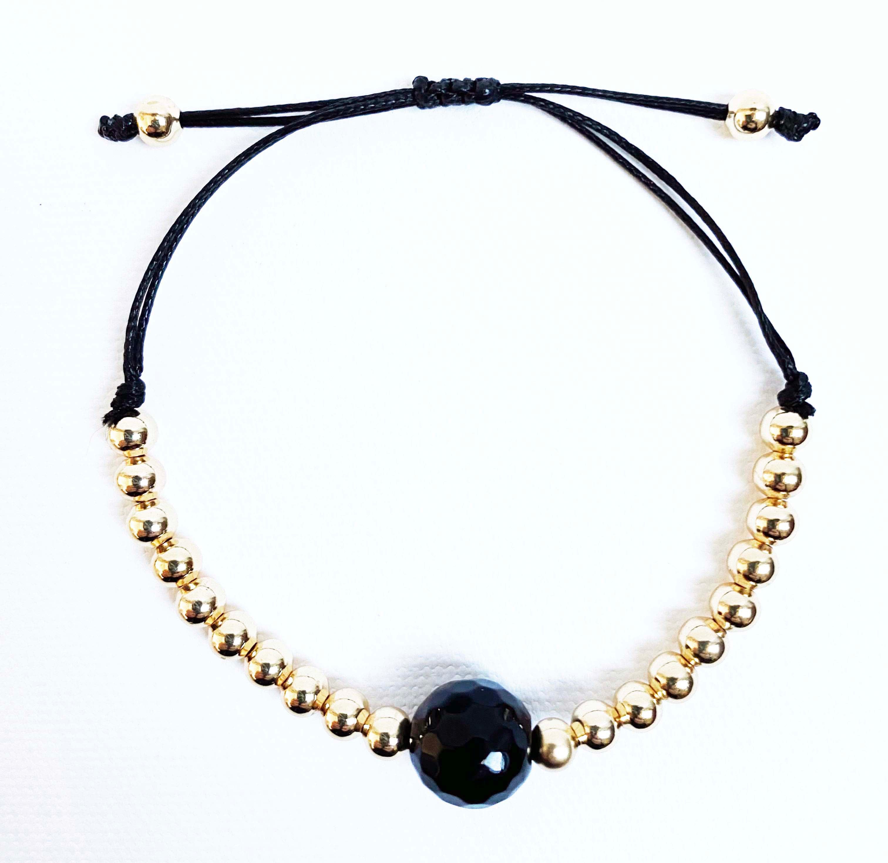 Black Onyx & Gold Bracelet (Set of Two) - Inkkas