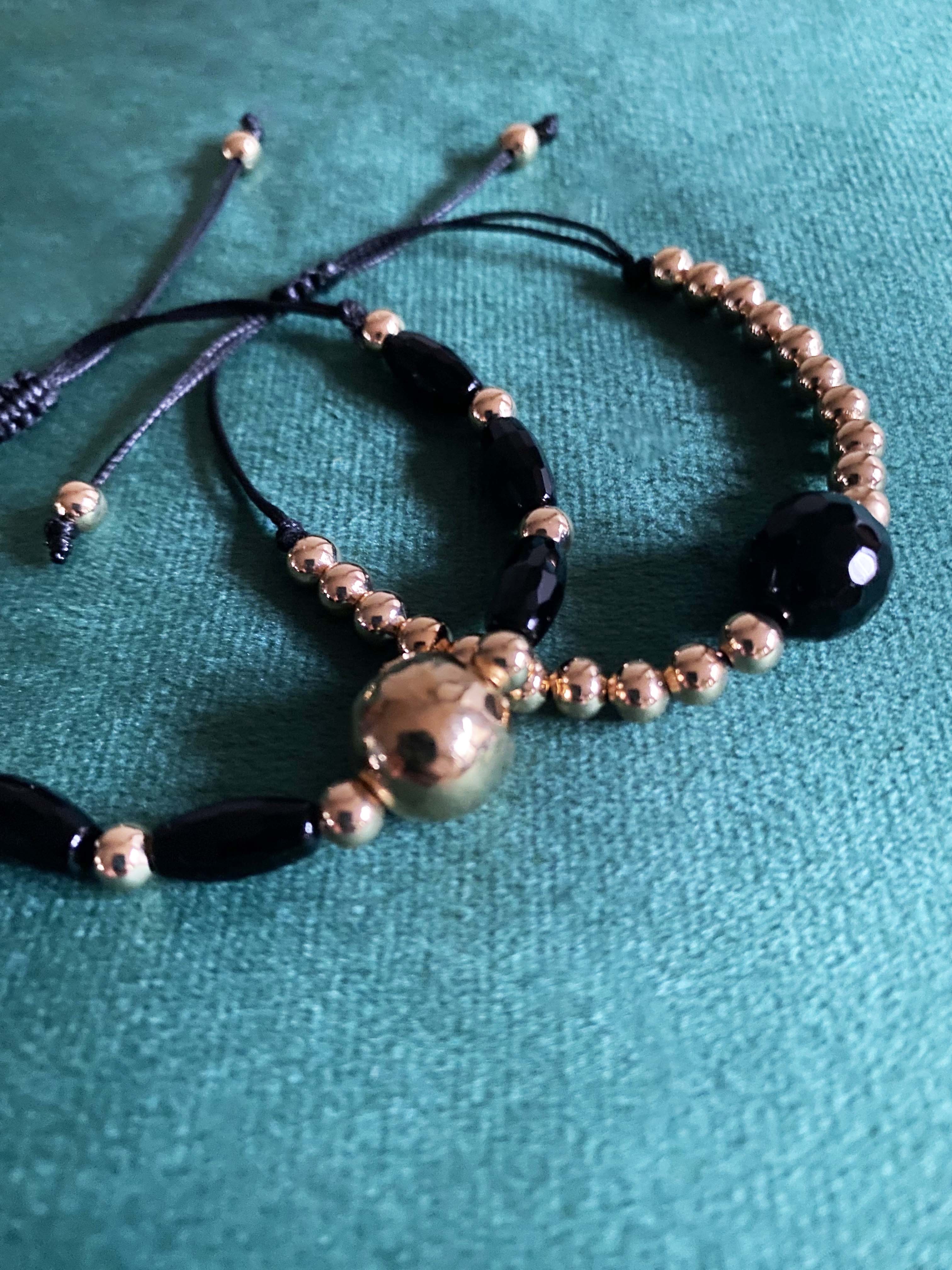 Black Onyx & Gold Bracelet (Set of Two) - Inkkas