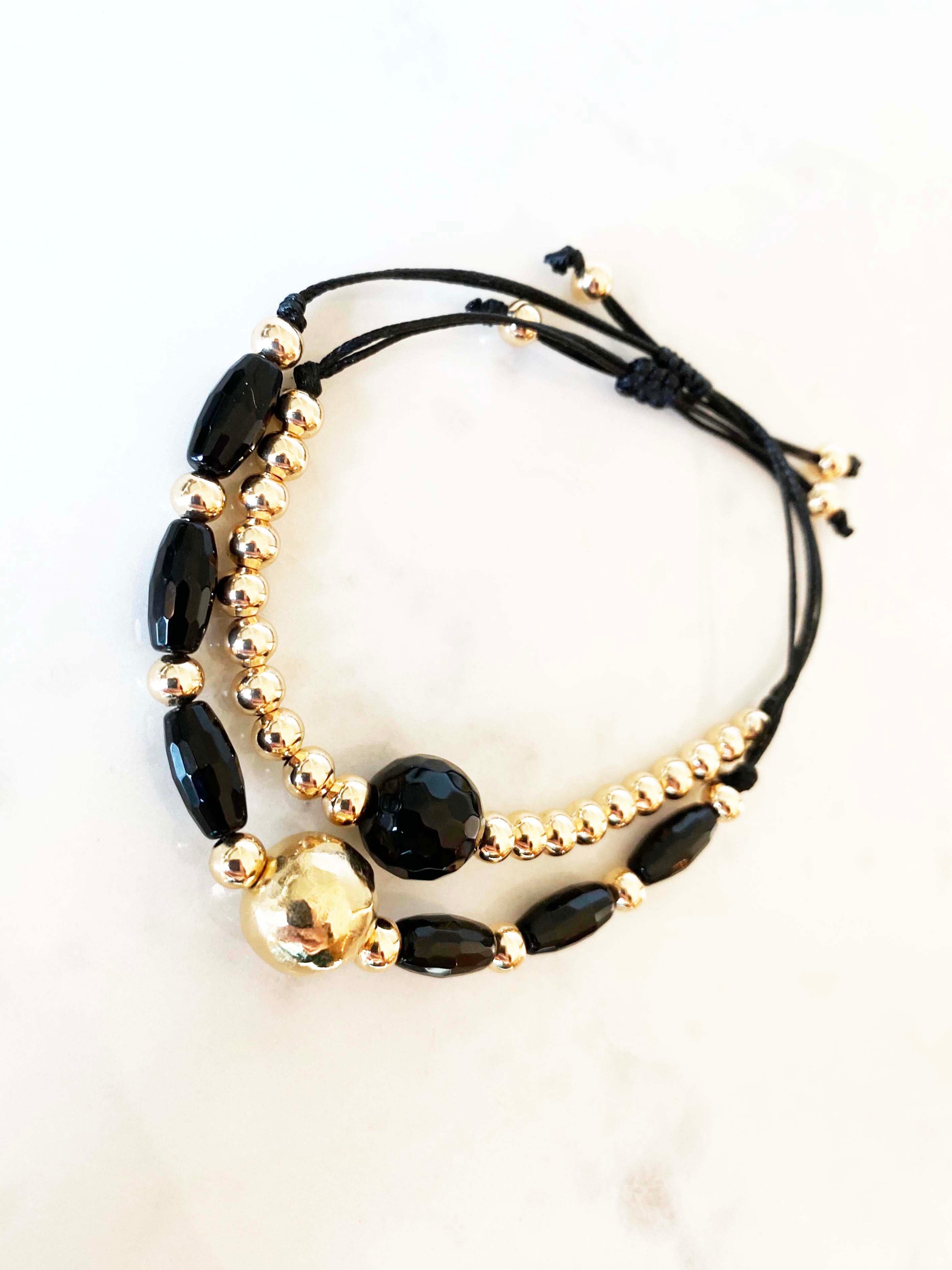 Black Onyx & Gold Bracelet (Set of Two) - Inkkas