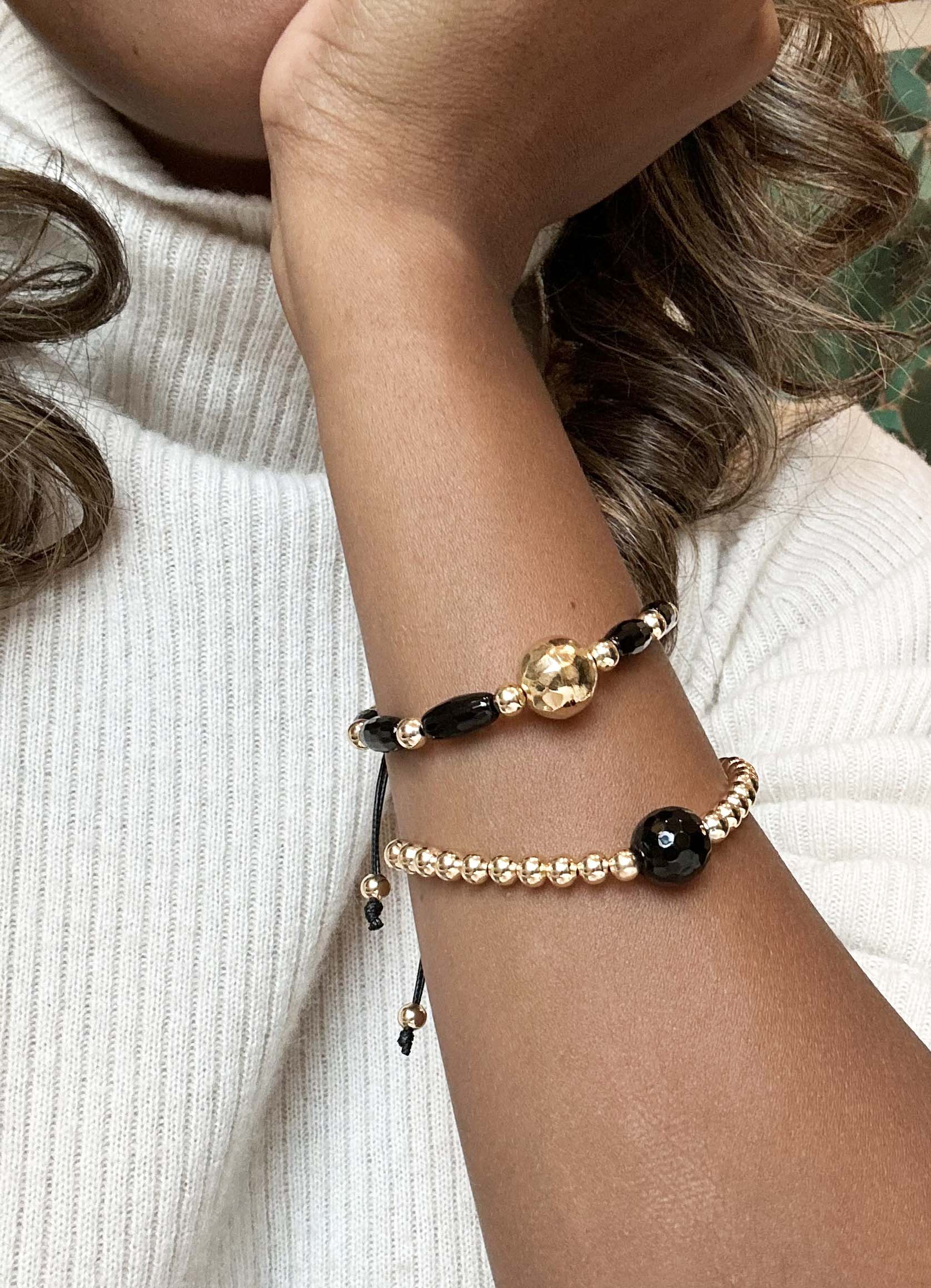 Black Onyx & Gold Bracelet (Set of Two) - Inkkas