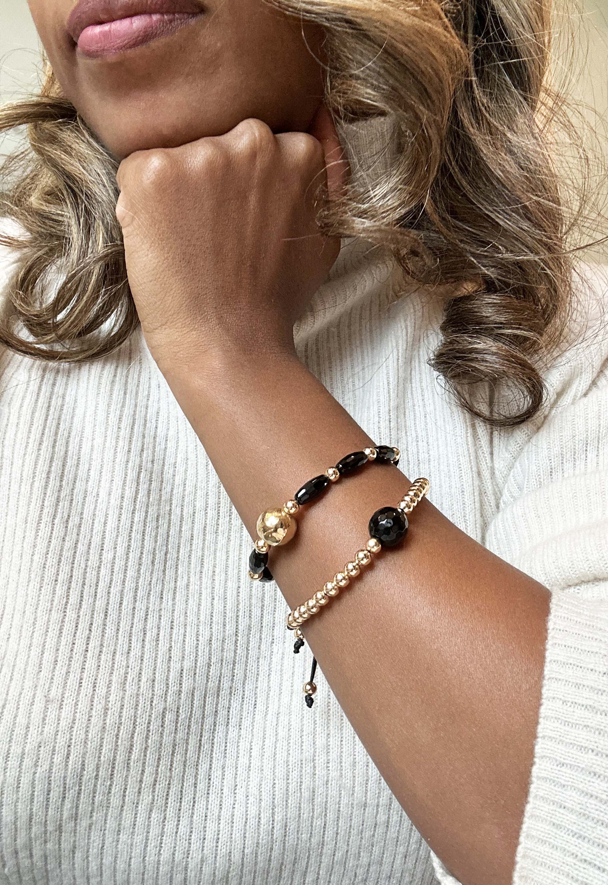 Black Onyx & Gold Bracelet (Set of Two) - Inkkas