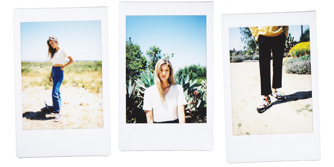 Three desert polaroids of a model wearing Inkkas sneakers