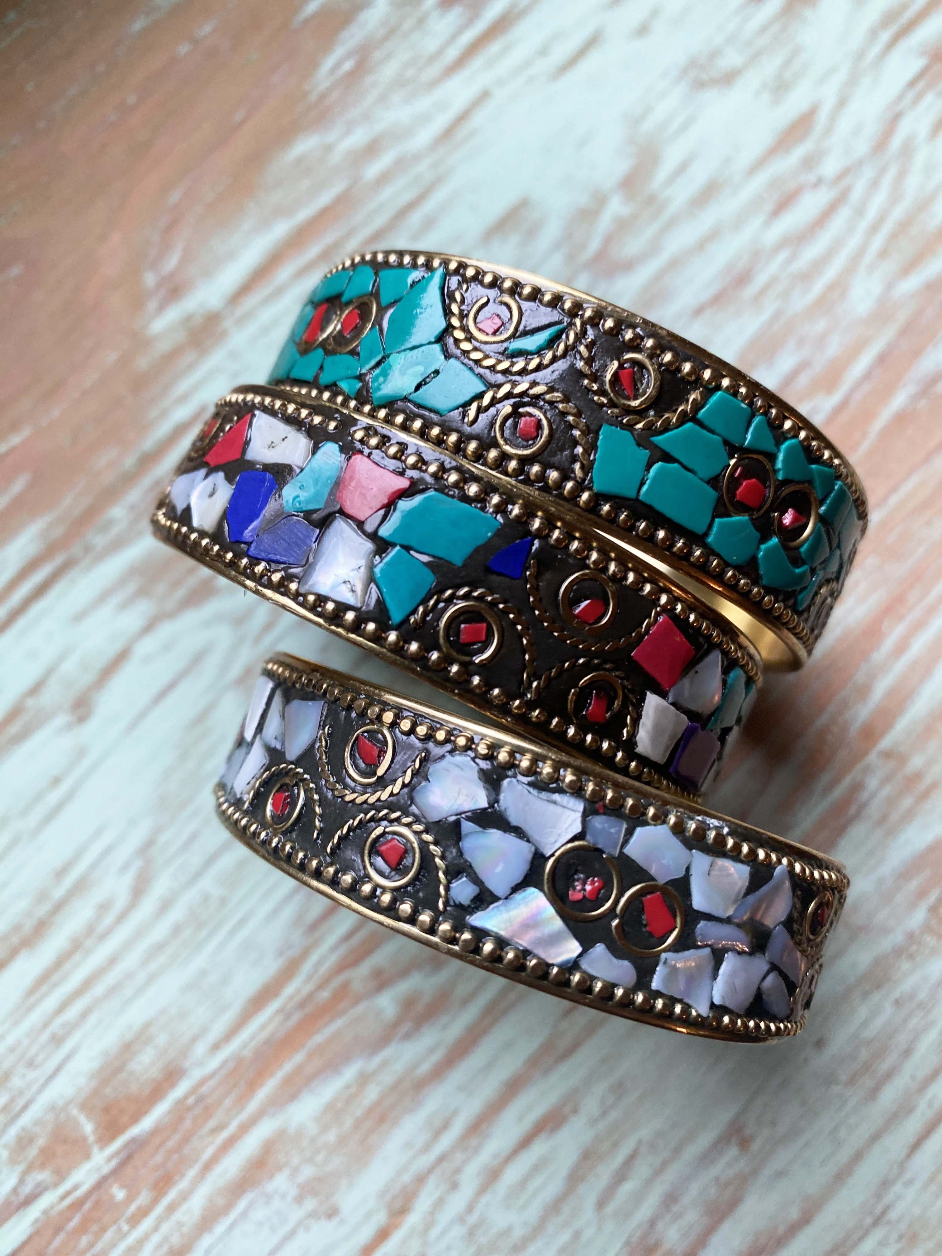 White Hologram Mosaic Bangle - Inkkas