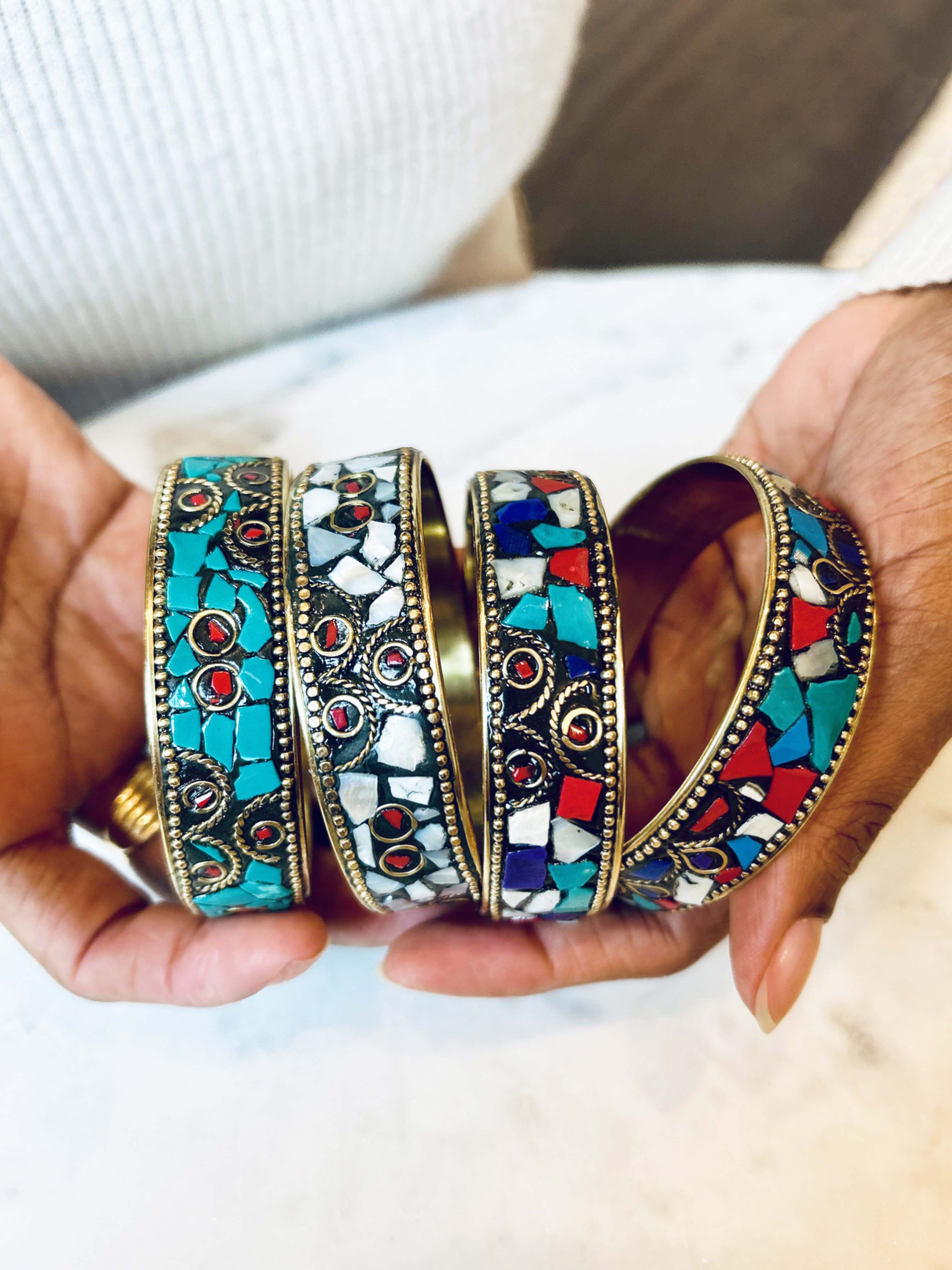 White Hologram Mosaic Bangle - Inkkas