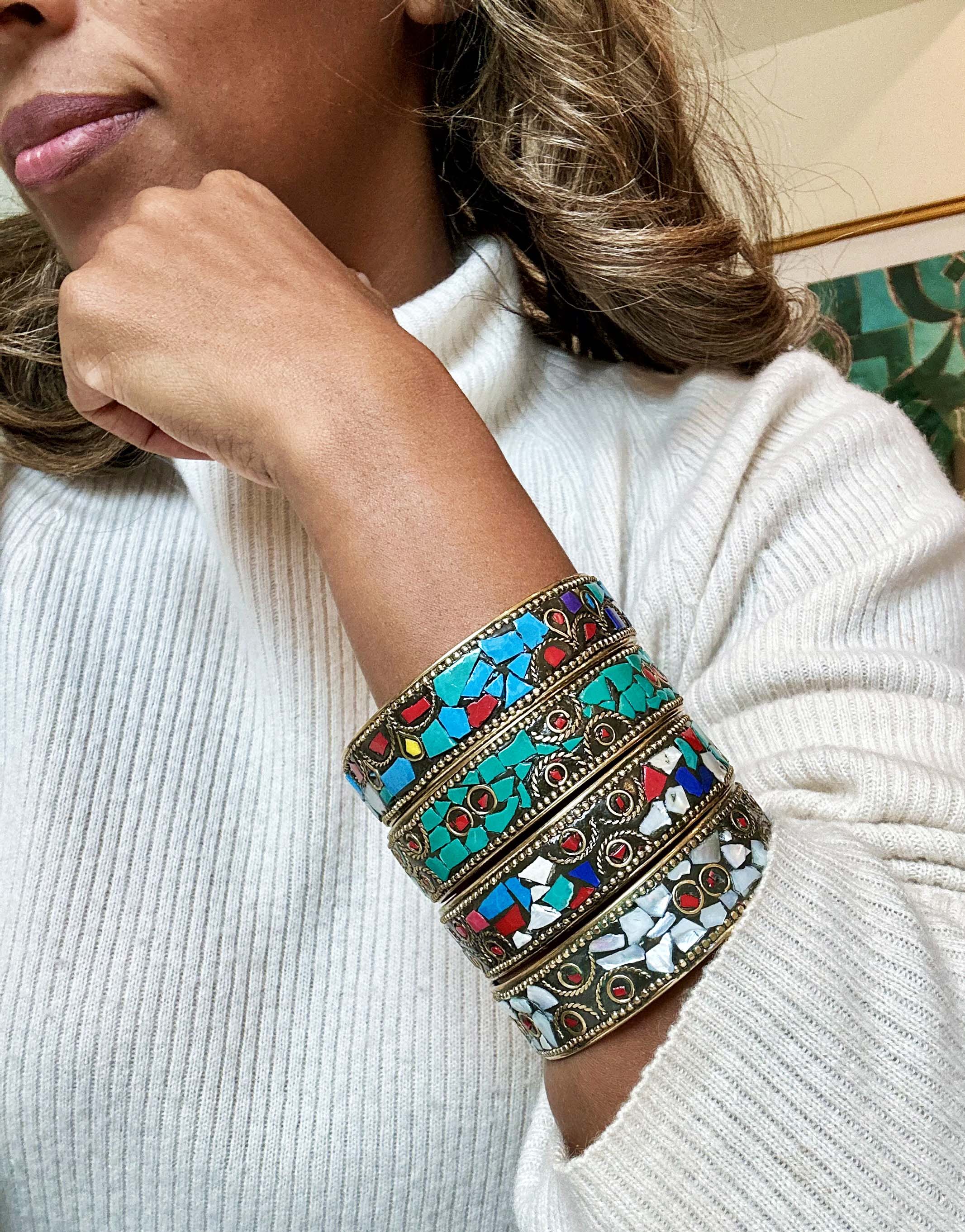 White Hologram Mosaic Bangle - Inkkas