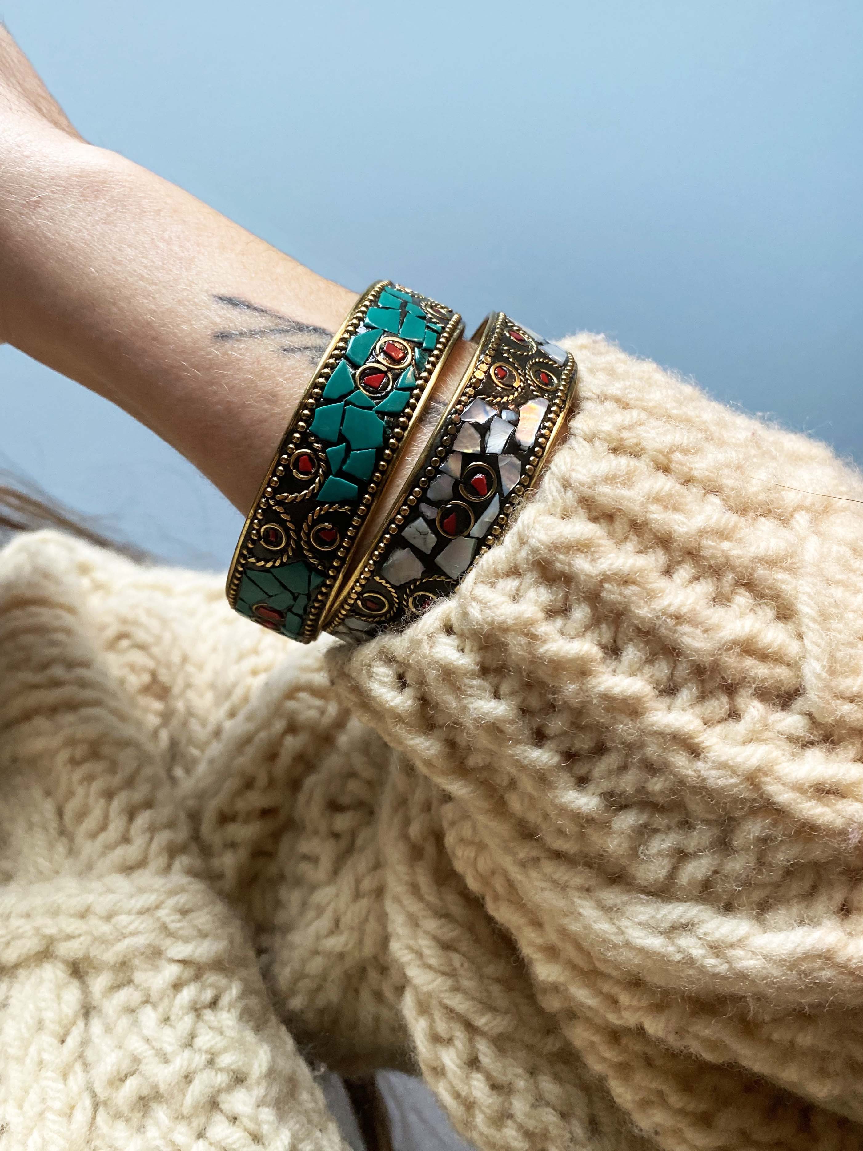 White Hologram Mosaic Bangle - Inkkas