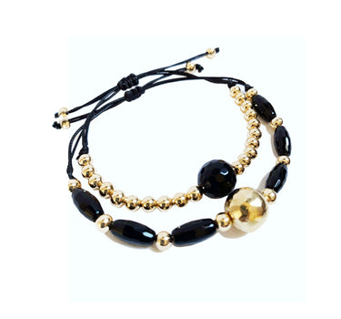 Black Onyx & Gold Bracelet (Set of Two)