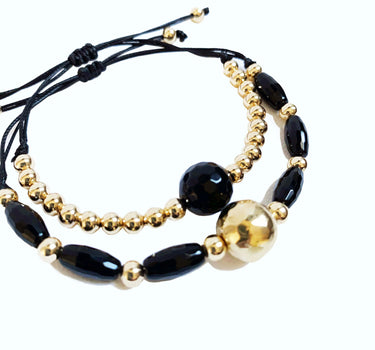 Black Onyx & Gold Bracelet (Set of Two)
