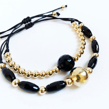 Black Onyx & Gold Bracelet (Set of Two)