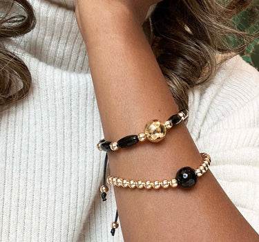 Black Onyx & Gold Bracelet (Set of Two)