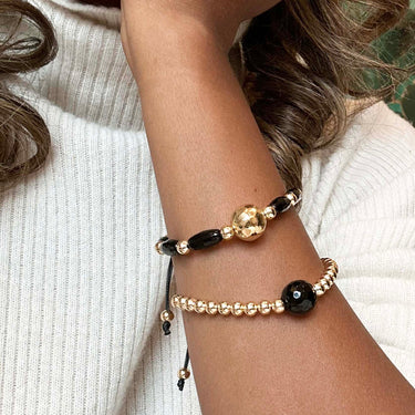 Black Onyx & Gold Bracelet (Set of Two)